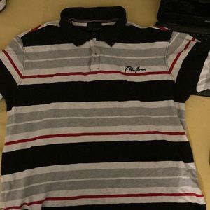 Black red and white horizontal striped polo shirt XL